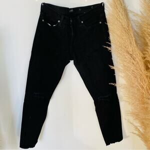 BANANA REPUBLIC Black Raw Hem Straight Skinny Mid Rise Denim Ankle Crop Jeans 30